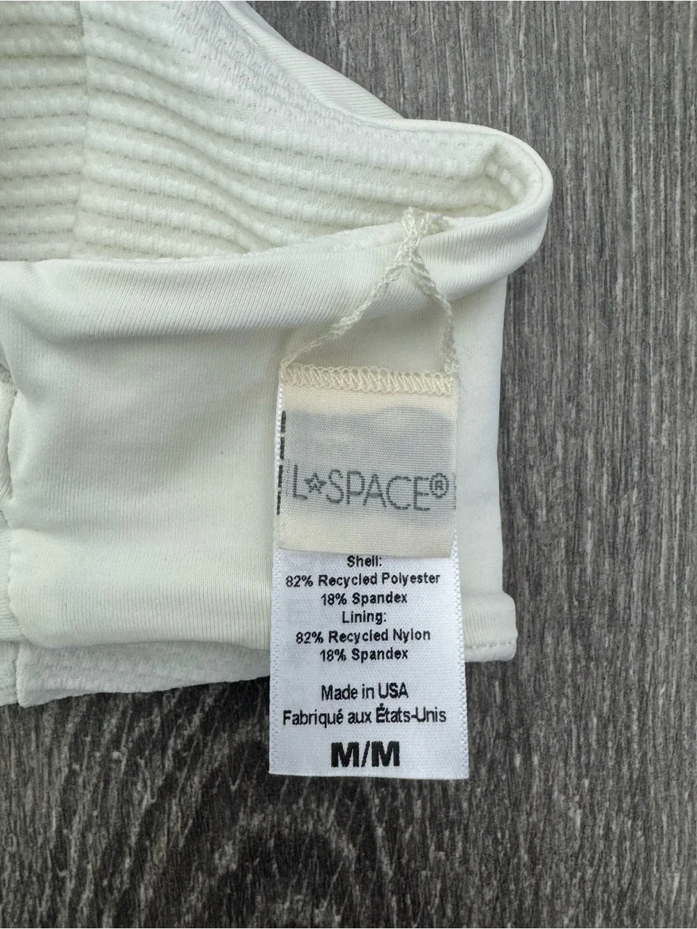 LSPACE Jess Bikini Top White Size M Ribbed Triangle Swim Top